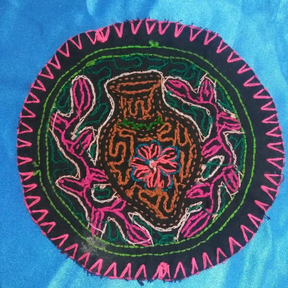 Amazon jungle hand embroidered shipibo rug